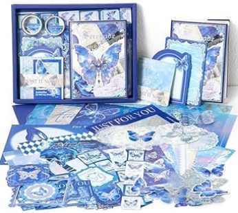 Blue Butterfly Aesthetic journaling kit, Scrapbook Journal Set, DIY Paper Stickers Craft Kits for Journal kit, Aesthetic Sticker, Scrap Book and Notebook Collage (Blue Butterfly)