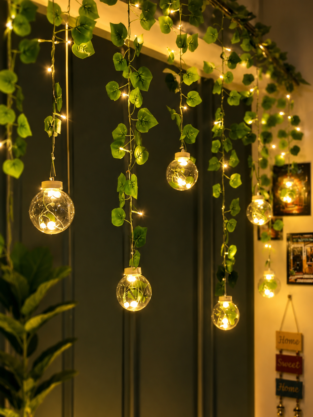 Wish Ball LED Fairy Light for Curtains with Artificial Decor Leaf